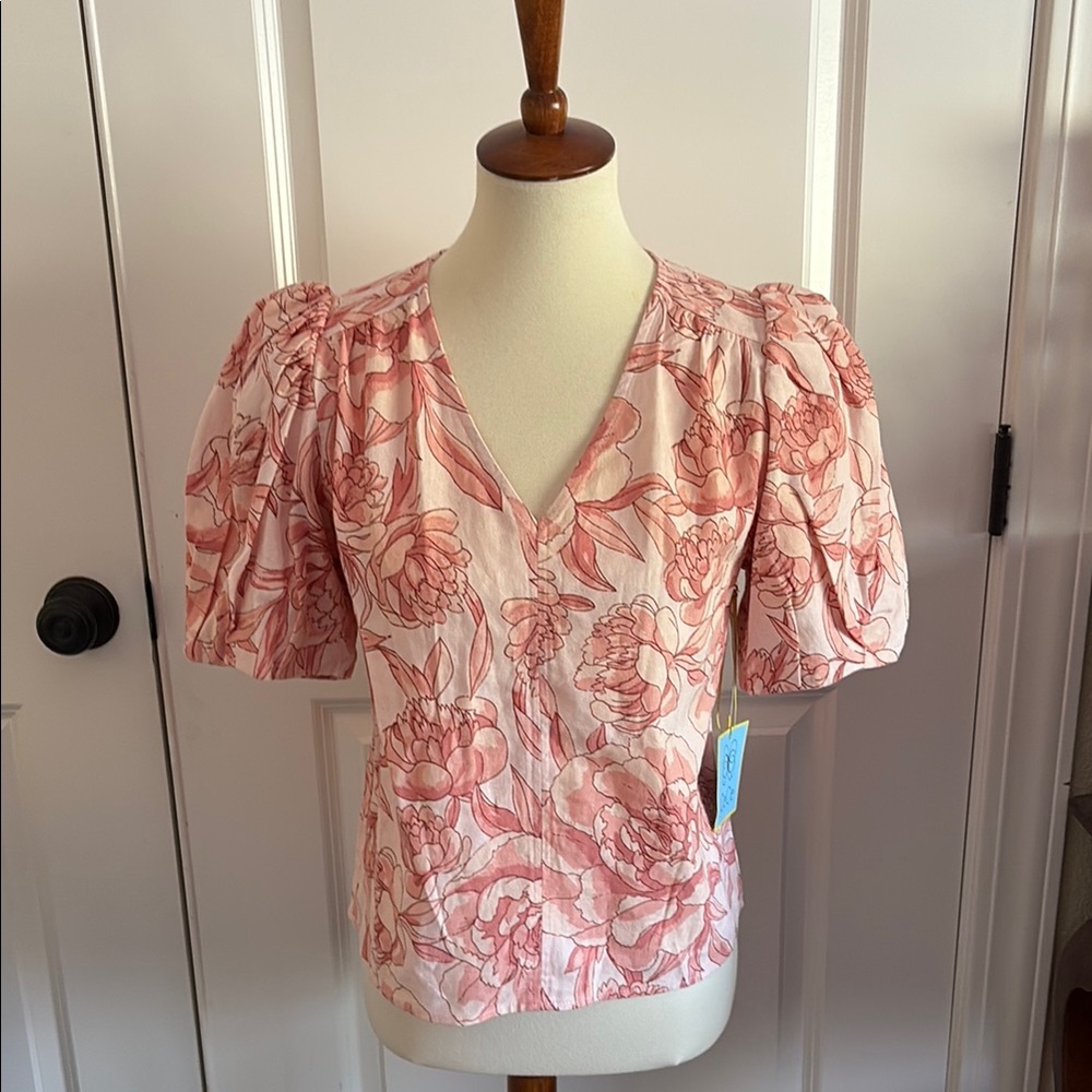 NWT Cece Floral Puff Sleeve Top - Pink in Petite Small size